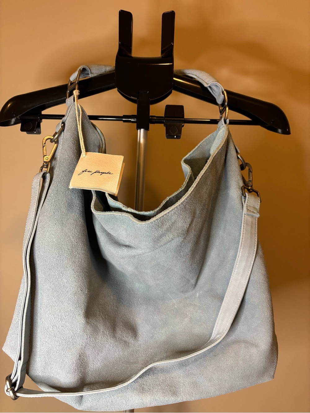 Free People NWT Suede Hobo Shoulder Bag Slate Gray Blue $128 - Picture 2 of 6